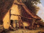 Ostade, Adriaen van A Peasant Family Outside a Cottage oil painting on canvas